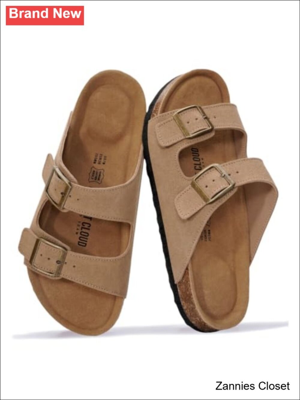 ✨ 100% Genuine Leather Slide Sandals Memory Foam Cork Footbed Adjustable Strap